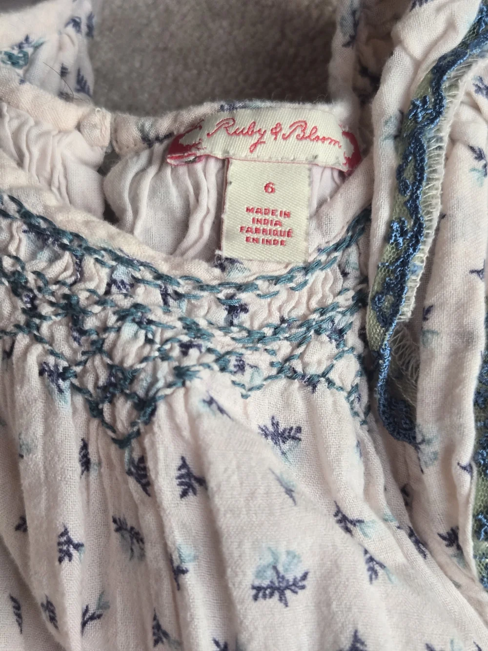 ruby & bloom Pink Dress with Blue Trim and Print